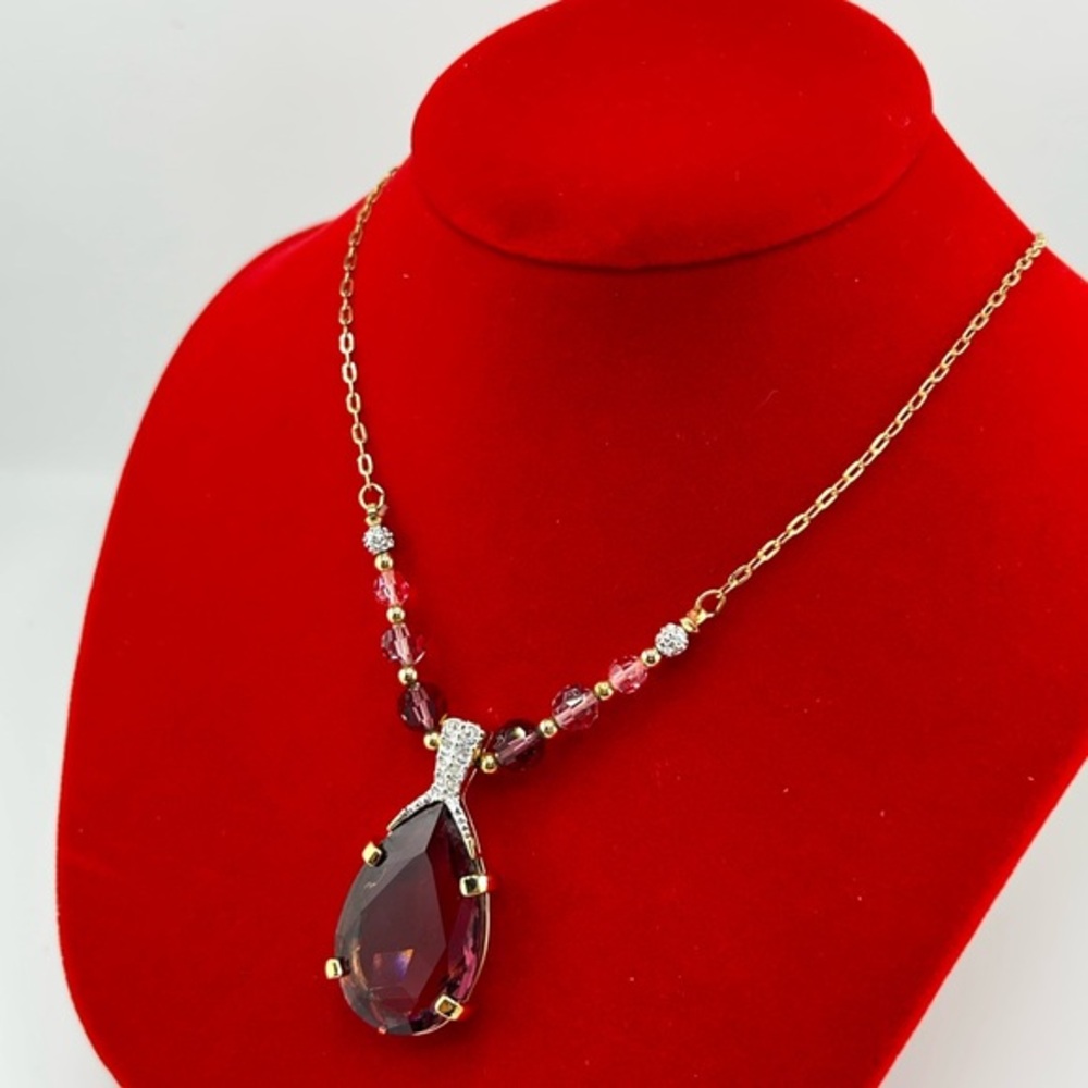 swarovski Elegant Gold and Purple Teardrop Necklace
